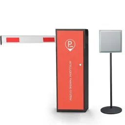 Red heavy duty RFID vehicle boom barrier for commercial facility security