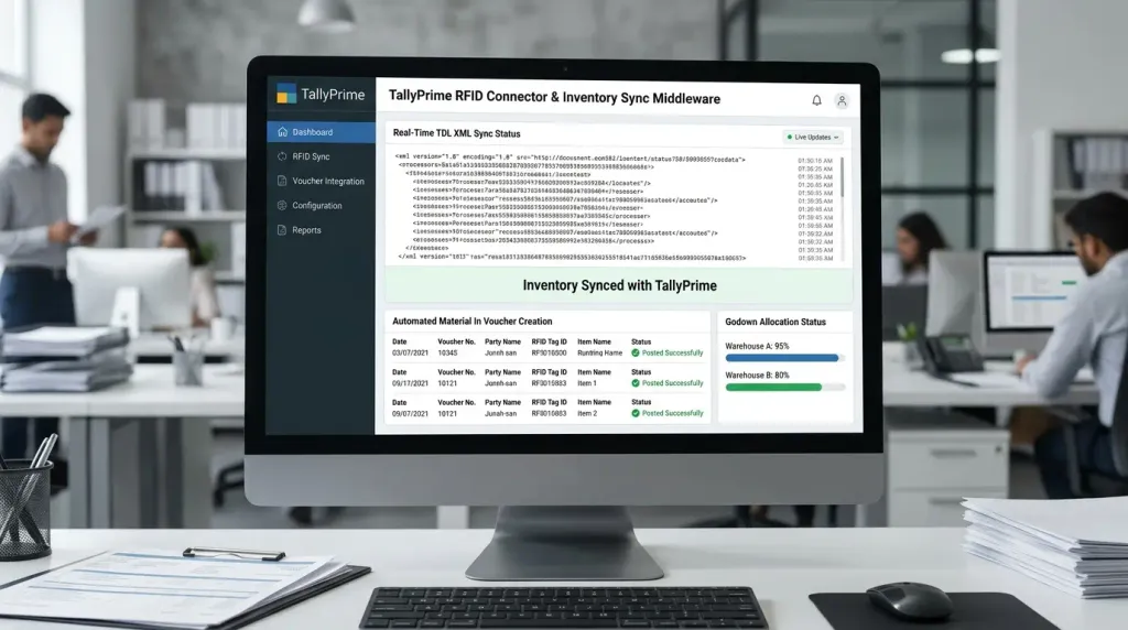 XML HTTP POST Port 9000 connector interface auto-posting stock vouchers to TallyPrime