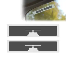 UHF RFID windshield tag installed on vehicle glass behind rearview mirror for automated parking boom barrier