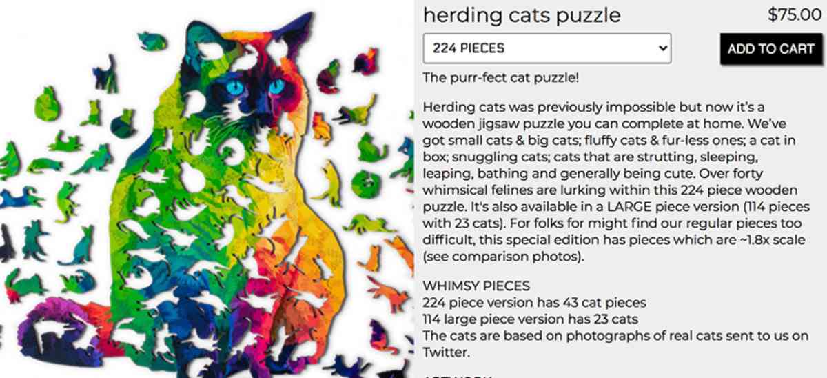 Herding Cats Wooden Jigsaw Puzzle (224 Pieces)