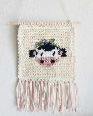 Cow Intarsia Tapestry Crochet Wall Hanging