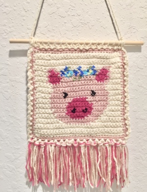 Pig Tapestry/Intarsia Crochet Wall Hanging