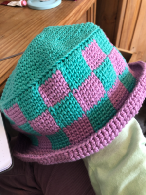 Checkered Crochet Bucket Hat