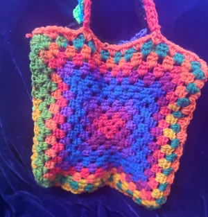 Rainbow neon granny square bag