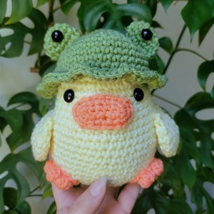 Duckie with a frog hat