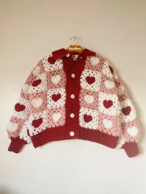 Heart Crochet Granny Square Cardigan