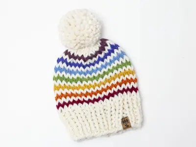 Rainbow Stripe Winter Pompom Hat