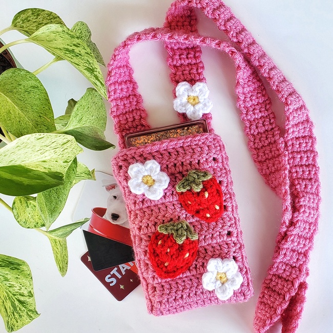 Handmade Crochet Flower Mobile Phone Bag Cute Girl Style - Temu