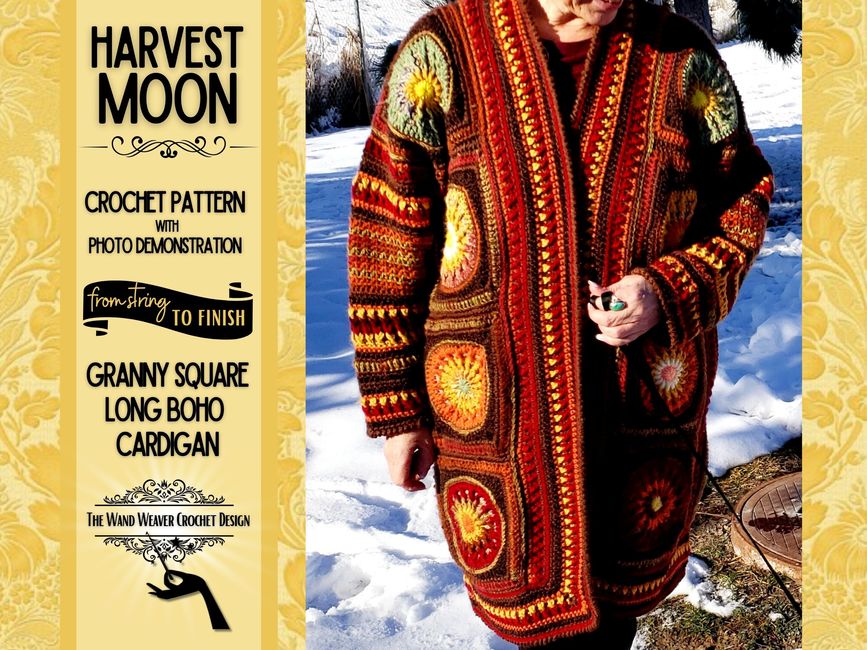 The Lunar Cardigan // Crochet Pattern // Bell Sleeve // Crochet Moon Graphic  // Crochet Cardigan 