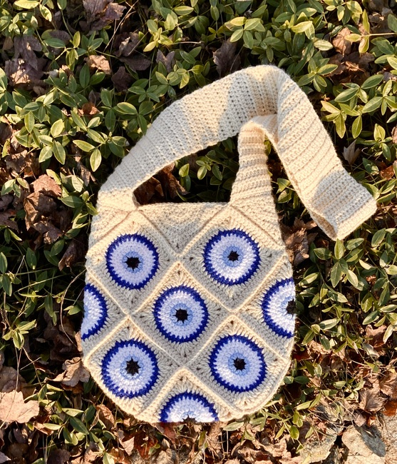  Crochet Bag for Women Evil Eye Handmade Tote Bag with Bamboo  Handles : Handmade Products