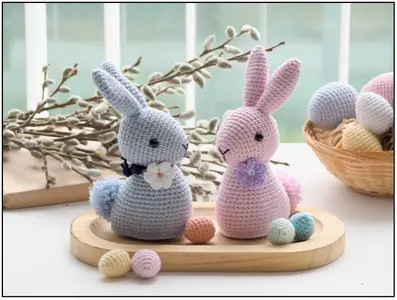 Easter table decoration - Bunny, bunny with basket  and bunny with egg