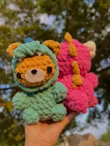 Cute Crochet Bear in a Dino Costume PATTERN