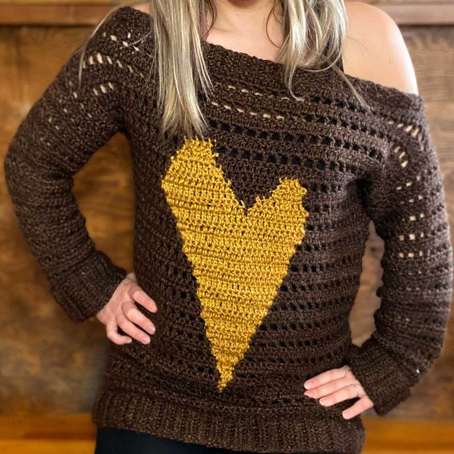 Heart Sweater Drop Off Shoulder Crochet pattern Ribblr