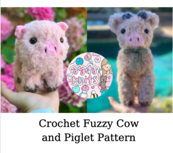 Crochet Fuzzy Cow and Piglet BUNDLE