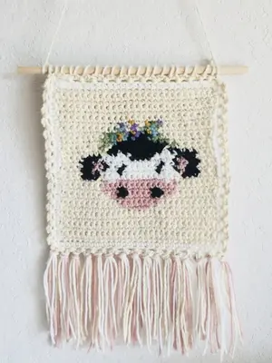 Cow Intarsia Tapestry Crochet Wall Hanging