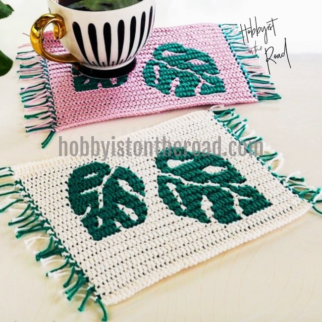 Monstera Leaves Set Coaster Crochet pattern Ribblr