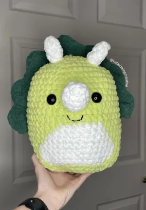 Triceratops Plushie Crochet Pattern (Inspired by Tristian the Triceratops Squishmallow)