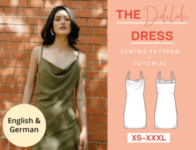 The Mini Dress Sewing Pattern with cowl neckline, women, XS-XXXL, easy with video tutorial