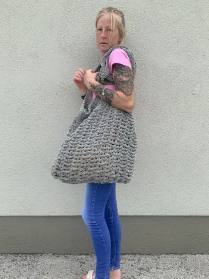 Grey Velvet crochet tote bag