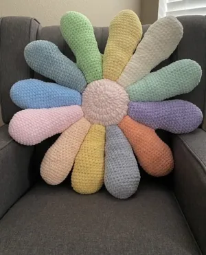 Fluffy Rainbow Daisy Pillow