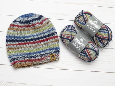 Self Striping Patons Kroy Sock Yarn Hat Beanie