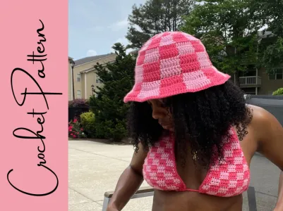 8 Other Reasons Crochet Checkered Bucket Hat in Beige