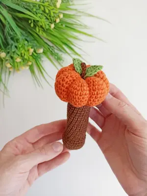 Crochet baby rattle pattern, crochet pumpkin baby shower gift