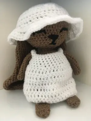 Brown Bunny in White Dress