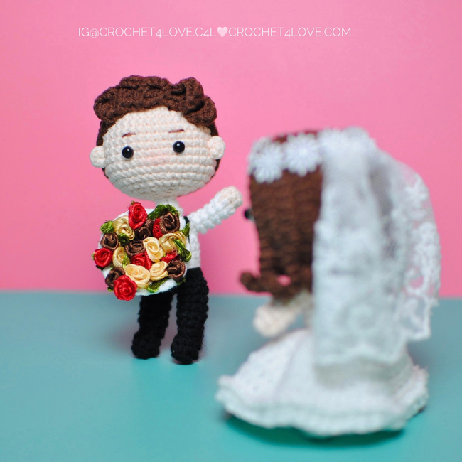 Customized] Crochet wedding doll photo frame - Shop Handmade