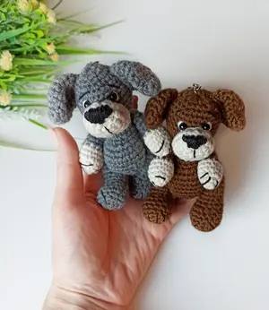 Crochet dog pattern, amigurumi stuffed dog figurine keychain