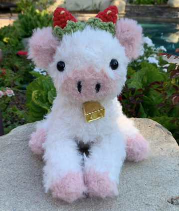 Crochet Strawberry Cow, Crochet Fluffy Cow