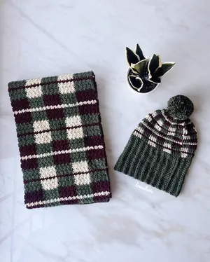 Plaid Crochet Scarf & Beanie Pattern