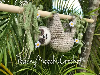 Sloth Plant Hanger with Vines and Flowers