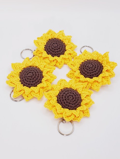 Sunflower Crochet Flower Bag Charm Keyring Knitted Flowers Keychain