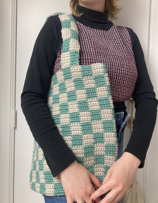 Checkered Pattern Crochet Bag