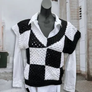 Wednesday Chessboard Crochet Vest