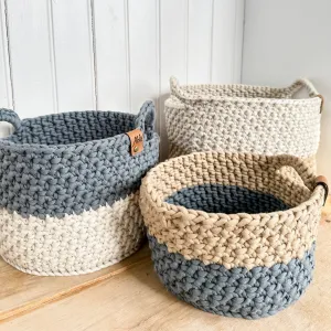 Two-Toned Crochet Nesting Baskets