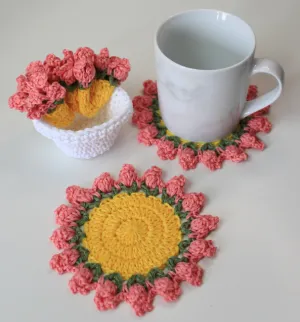 Surprise Flower Pot Coaster Set Crochet Pattern & Chart