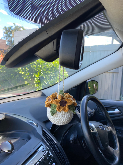 Car Basket Hanging Plant Crochet Decor Auto Rear View Mirror