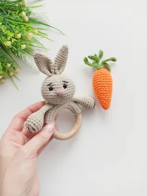 Crochet baby rattle pattern, bunny amigurumi pattern