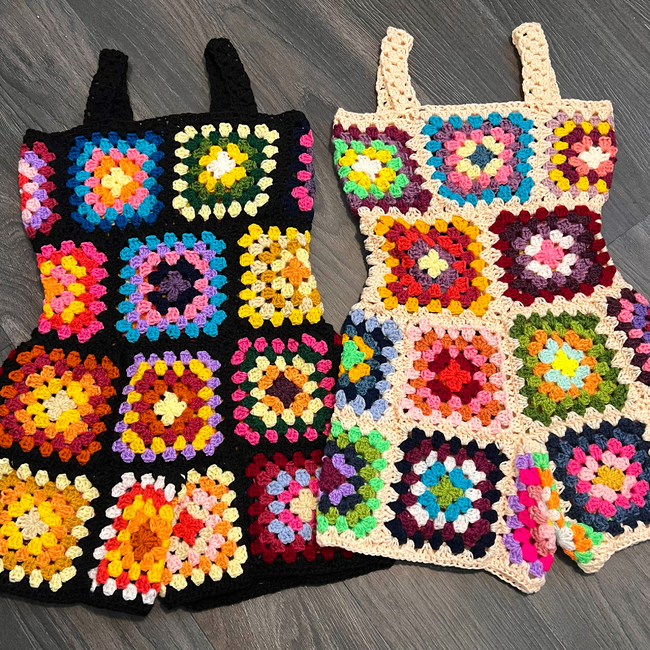 Granny square romper: Crochet pattern