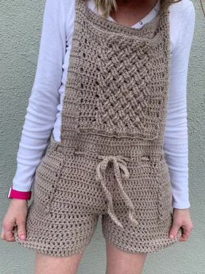Cable Stitch Pocket Crochet Dungarees