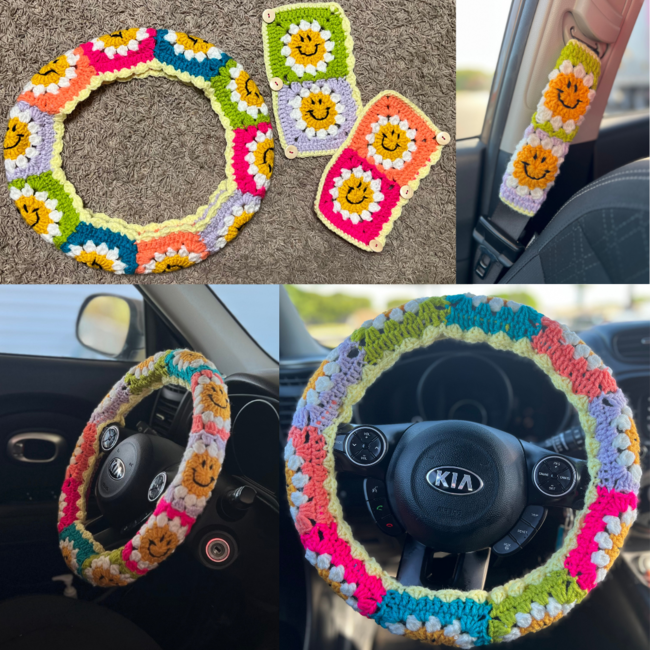 Sunflower Crochet Steering Wheel Cover -  Denmark