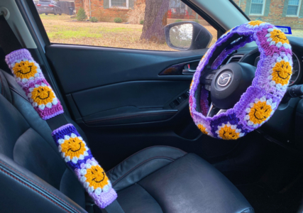 BOHO Blue Steering wheel cover, seat belt cover, center console