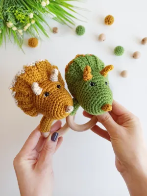 Crochet dinosaur pattern, baby rattle amigurumi pattern