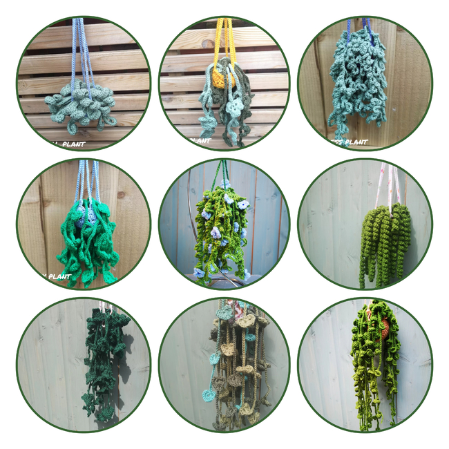 Nine unique hanging plants with: Crochet pattern