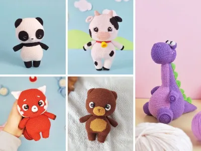 5 cute animals amigurumi bundle