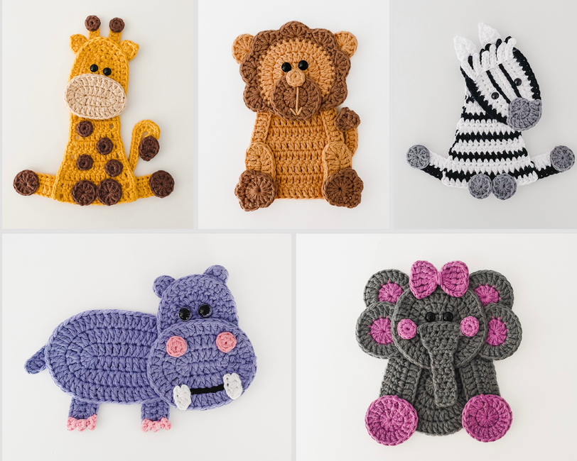 5 Safari Friends Applique Bundle: Crochet pattern