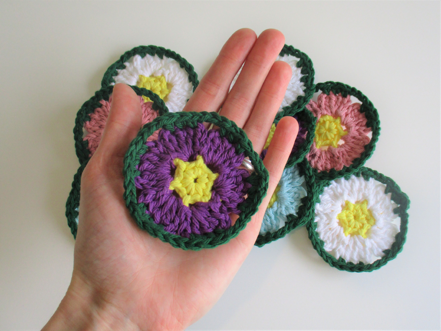 Daisy Flower Crochet Car Coasters for Cup Holders. Cotton Coasters