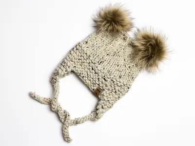 Ear Flaps Hat Winter Ears Double Pompom Toque Baby Children